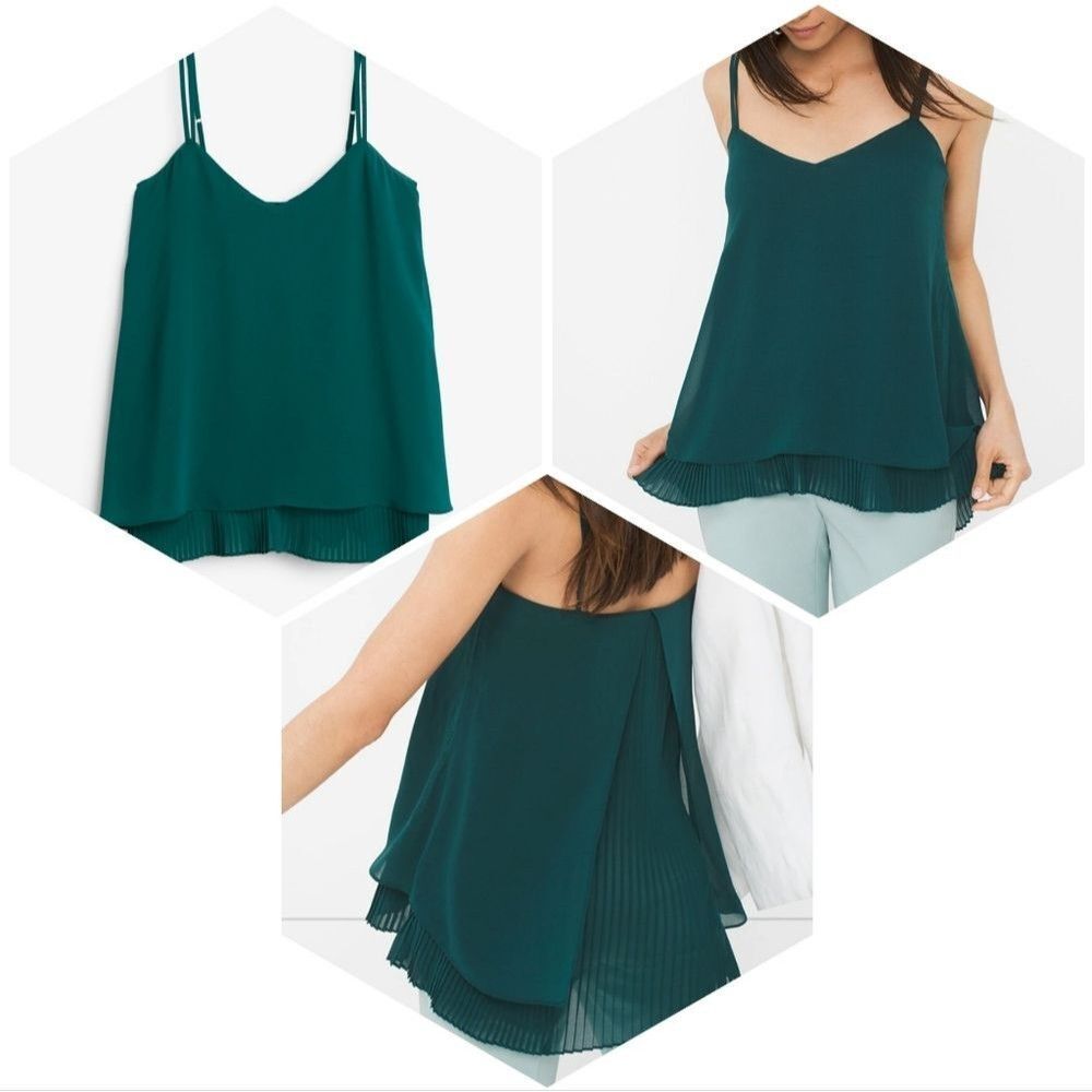 Luxury Green Pleated Layer Cami Sleeveless Tank Top Size XXS WHBM